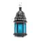 10" Black Moroccan Style Hanging Candle Lantern with Etched Blue Glass